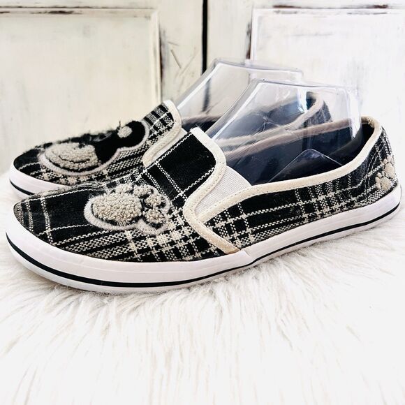 Draven Teddy Bear Black & White Plaid Slip on Loafers Comfort Shoes - Womens 9 - Picture 1 of 8
